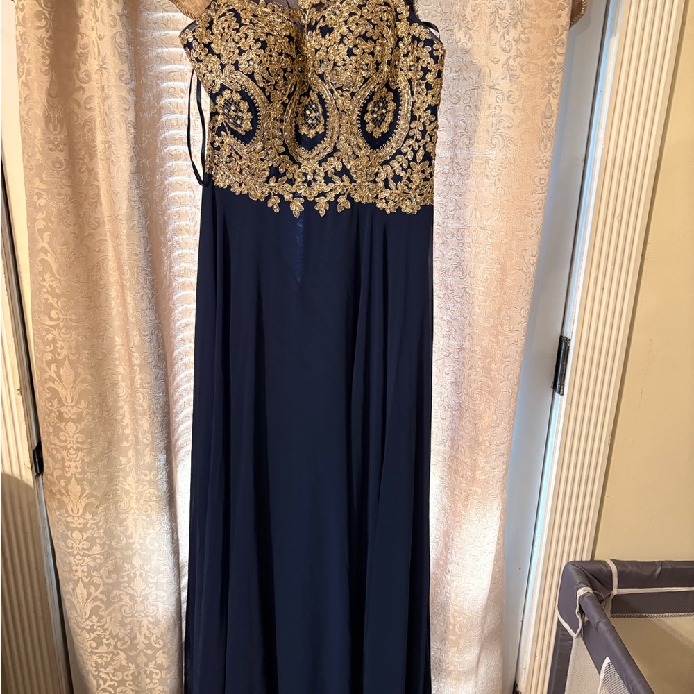 Anny Lee Strapless Navy and Gold Dress
